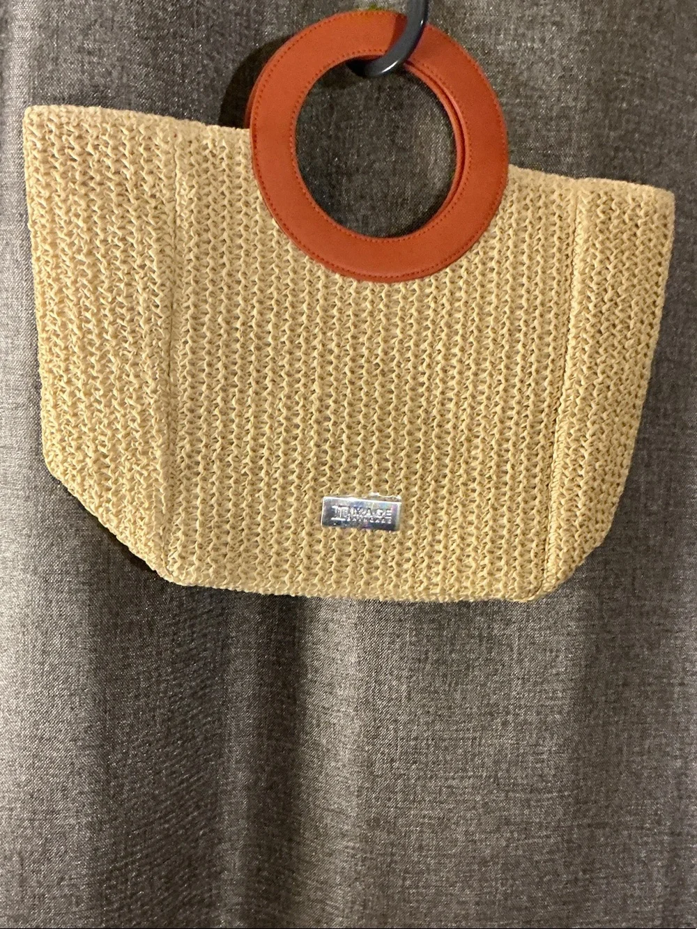 Woven Straw Tote with Orange Ring Handles